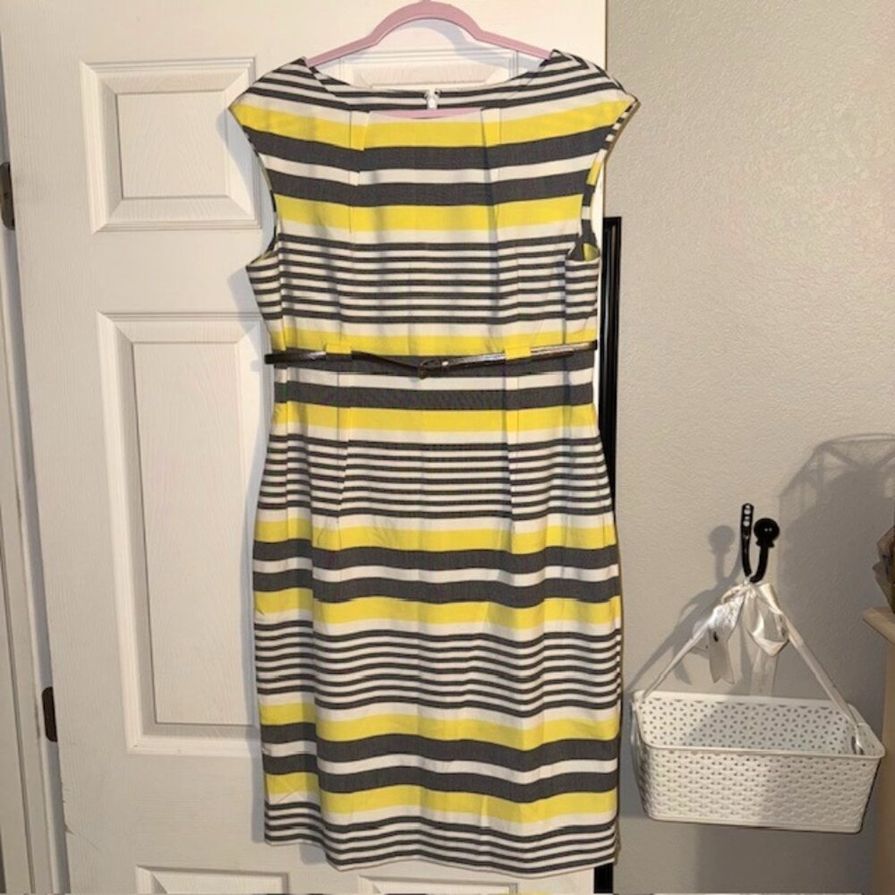 Calvin Klein Sleeveless Women's Multi-Colored Striped Dress with Belt, Size 14